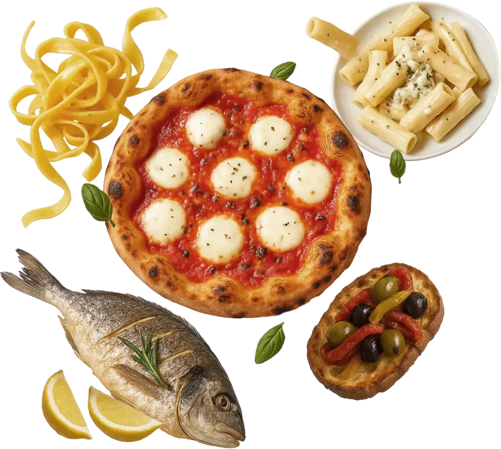 Pizza, Pasta und Fisch