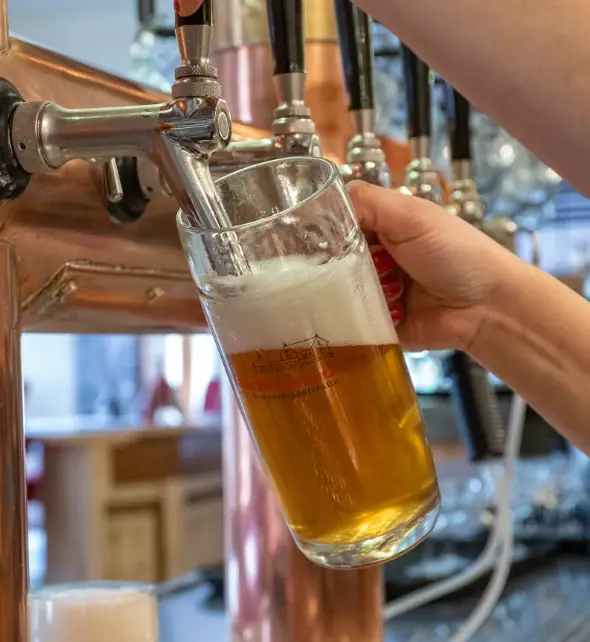 frisches Bier wird in ein halbes Literglas gezapft